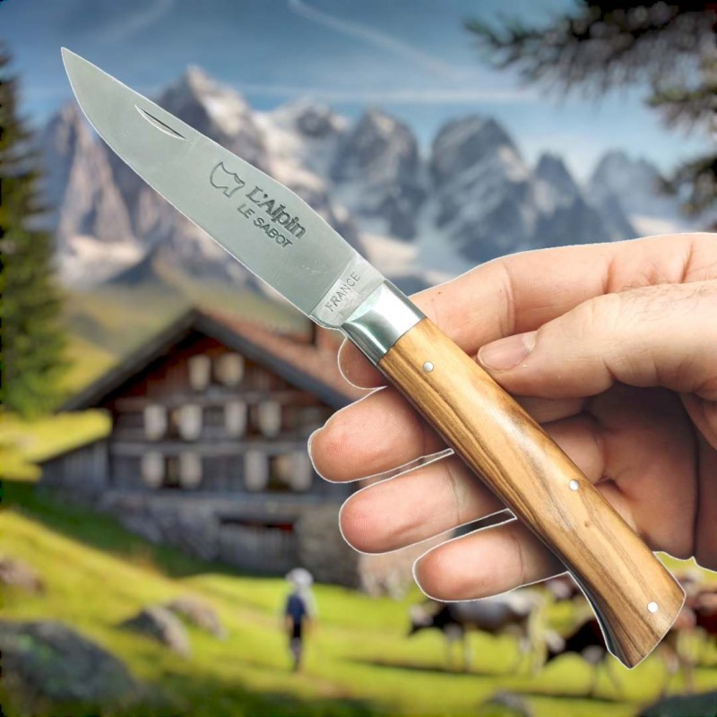 Couteau pliant l'Alpin Au Sabot en bois d'olivier