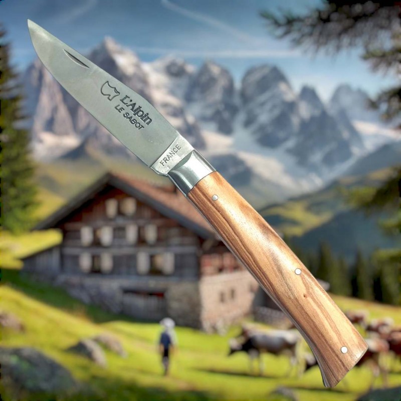 Couteau pliant l'Alpin Au Sabot en bois d'olivier