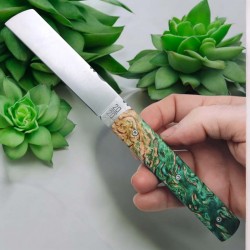 Couteau 20/20 Le Fidèle bois stabilisé vert etui cuir