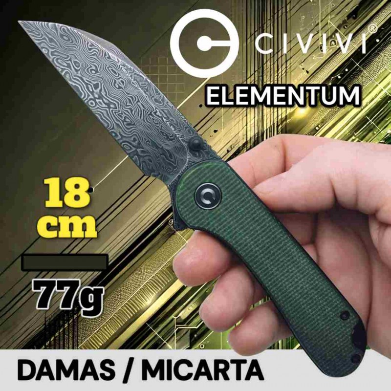 Couteau Civivi Elemtum damas micarta