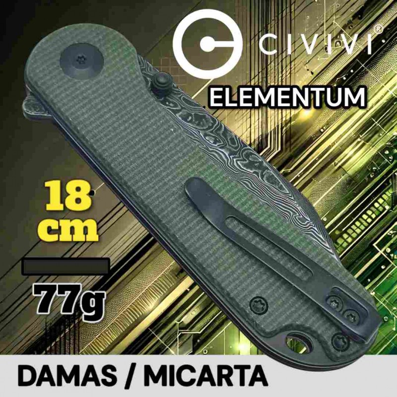 Couteau Civivi Elemtum damas micarta