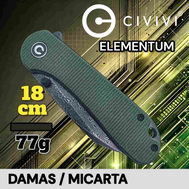 Couteau Civivi Elemtum damas micarta