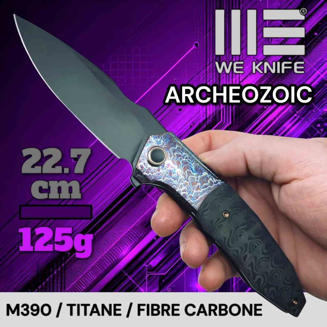 Couteau WE Knife Archeozoic black titane fibre carbone