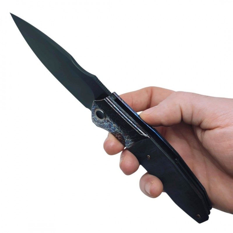 Couteau WE Knife Archeozoic black titane fibre carbone