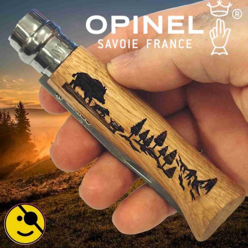 Couteau Opinel n 8 Animalia sanglier chene lame inox 19.5cm