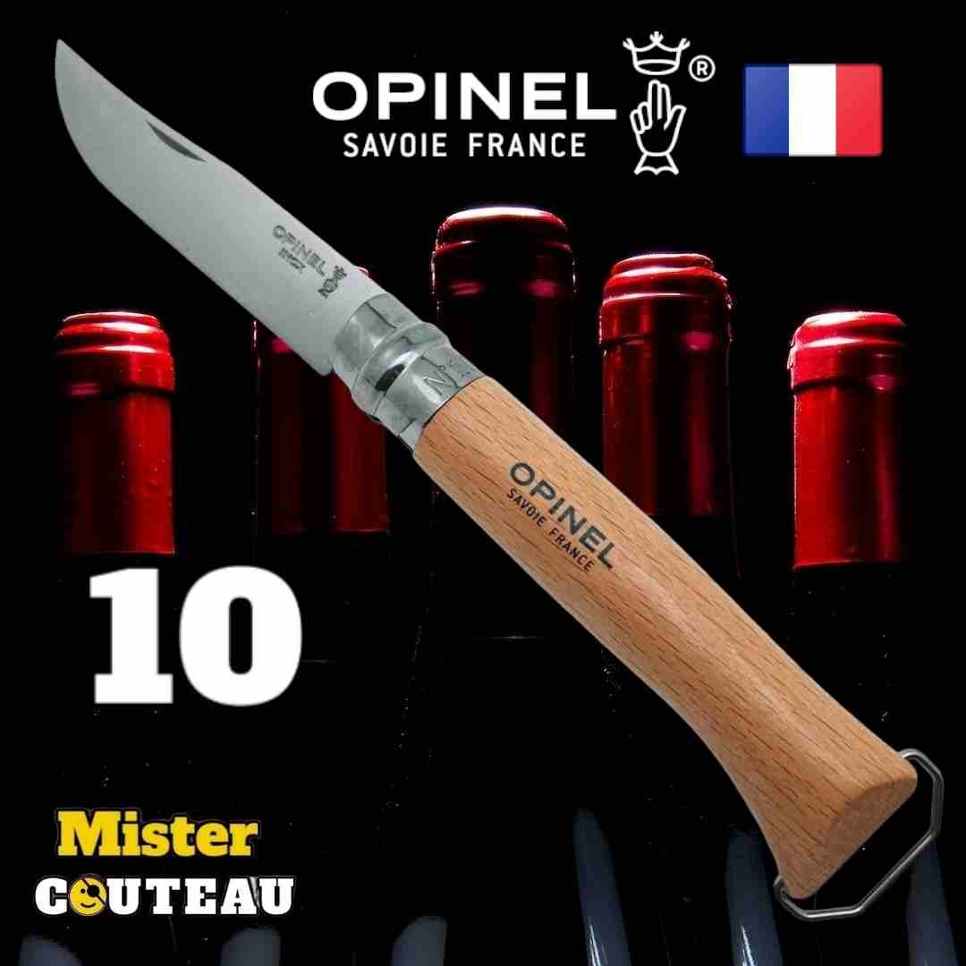 Couteau OPINEL 10 tire-bouchon décapsuleur hetre inox 23cm
