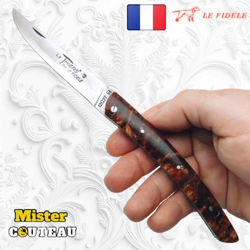 Couteau Thiers par Le Fidèle loupe peuplier en bois précieux modèle 1