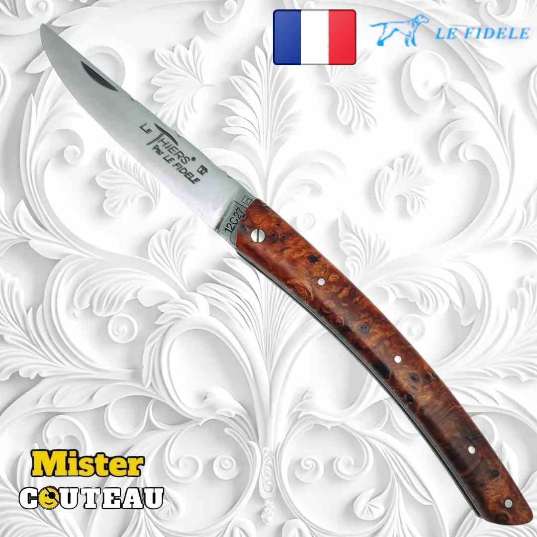 Couteau Thiers par Le Fidèle loupe frene en bois précieux bi matière modèle 3
