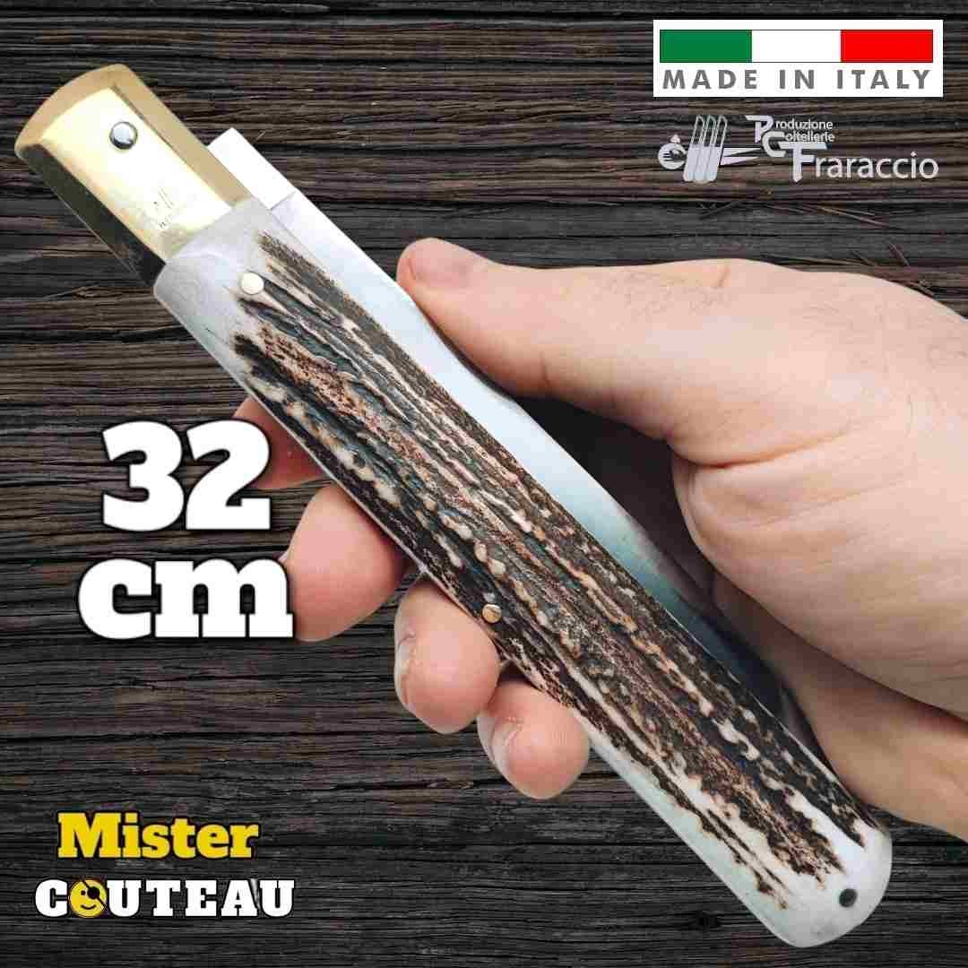 Couteau Fraraccio Sfilato bois de cerf mitre laiton 32 cm