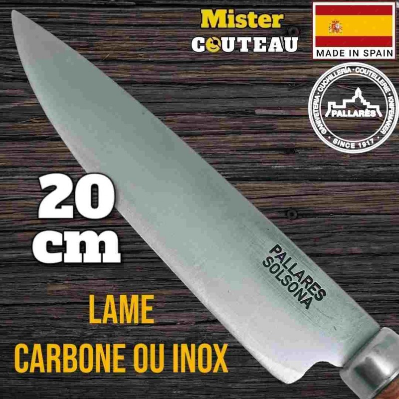 Couteau cuisine Pallares en olivier tourné lame inox ou carbone 20 cm