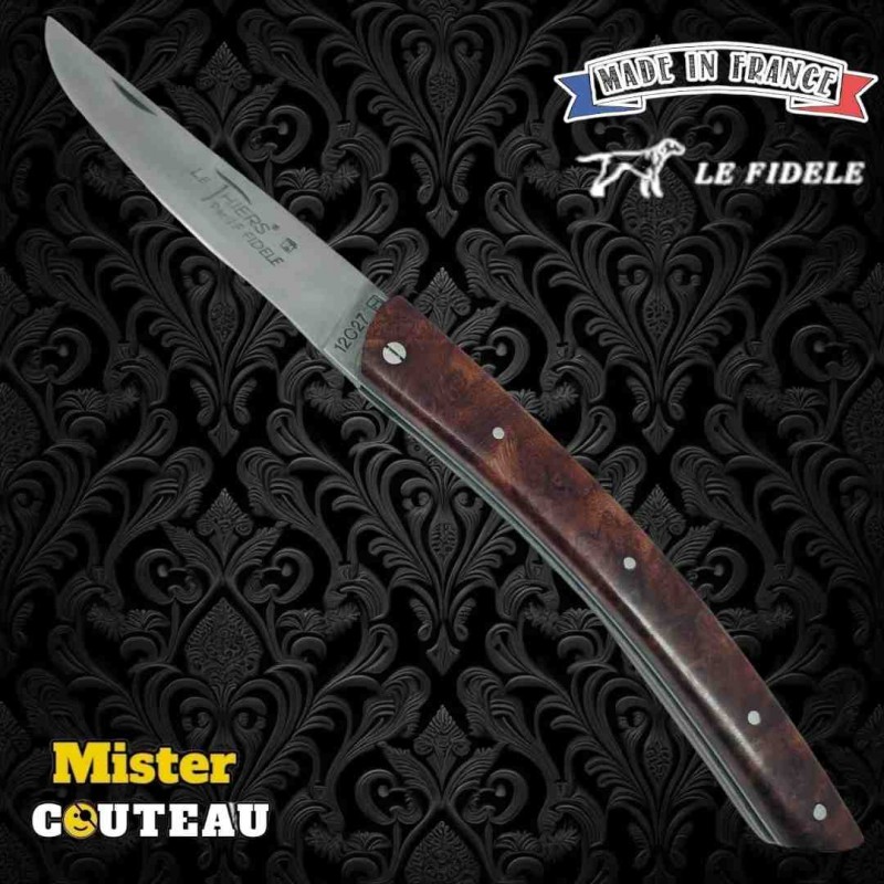 Couteau Thiers par Le Fidèle bois Aulne ressort gravé modèle 18