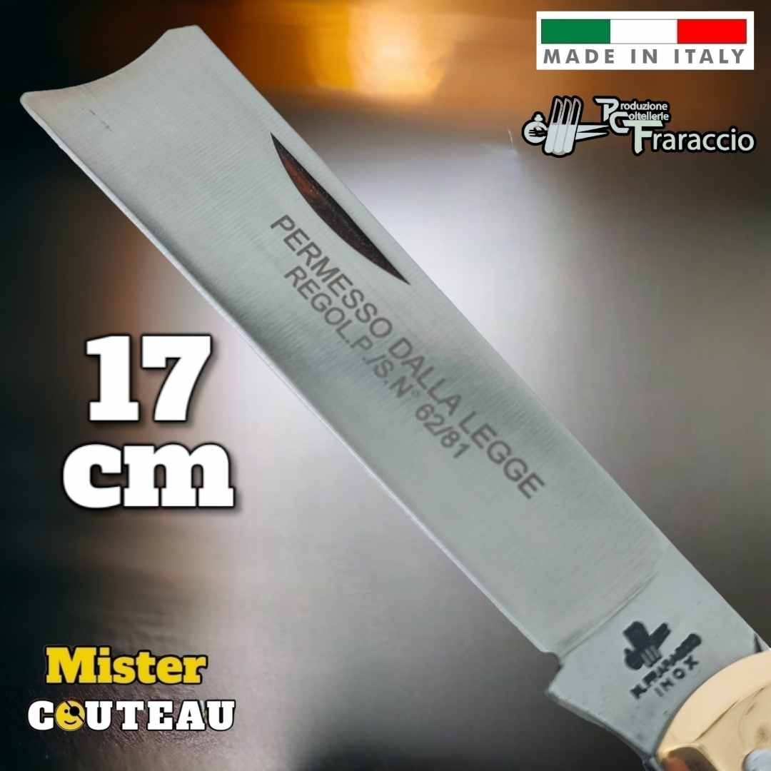 Couteau italien Fraraccio permesso de la legge olivier mitre laiton 17 cm