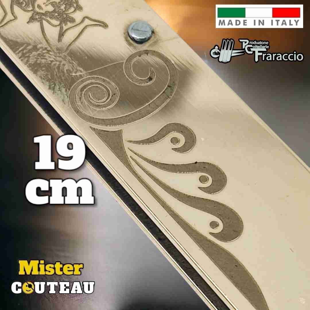 Couteau Fraraccio Sfilato laiton gravure Trinacria Ali 19 cm