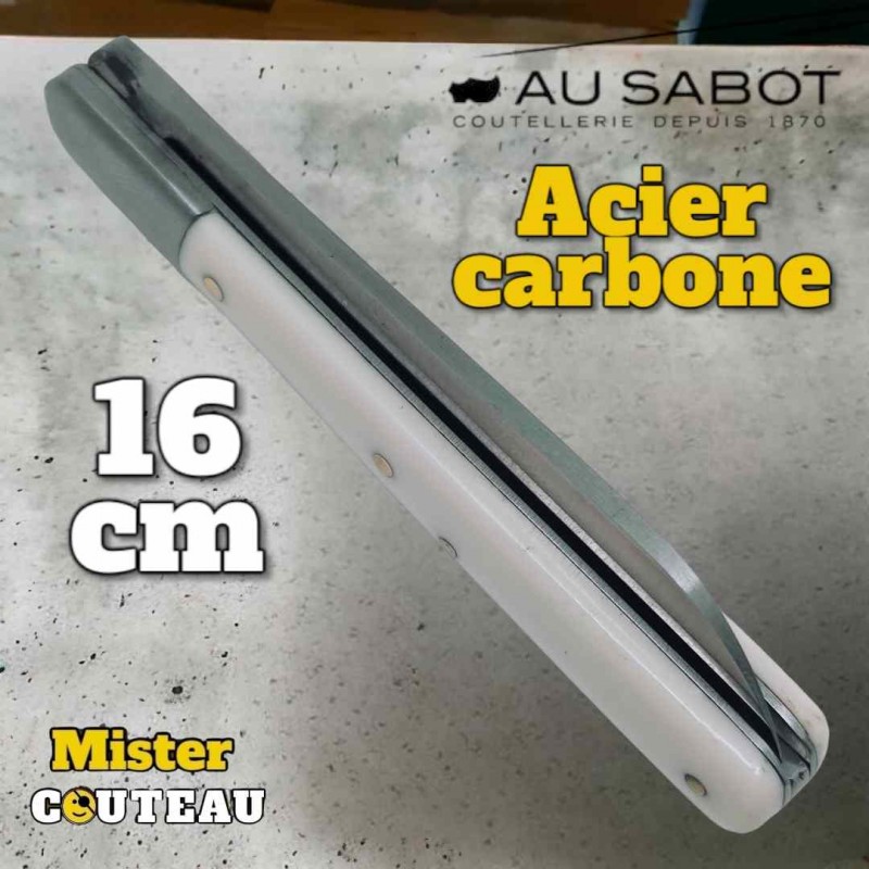 Petit couteau Au Sabot Langres acier carbone manche blanc 16cm