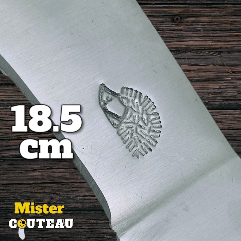 Couteau grande serpette crochet le niglo os gravure hérisson 18.5cm