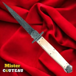 Exceptionnel couteau automatique custom AM KNIVES damas os gravure 31cm PICKLOCK AUTO 12