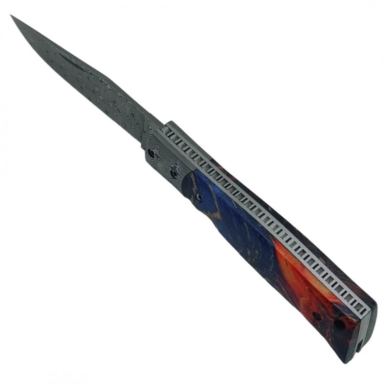 Couteau Albainox mitre et lame damas bois stabilisé16.7cm
