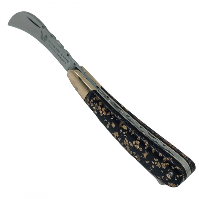 Couteau serpette feuille d'or lame acier carbone Thiers