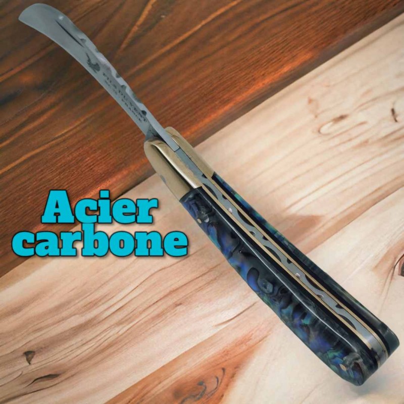Couteau serpette feuille abalone ormeau lame acier carbone Thiers