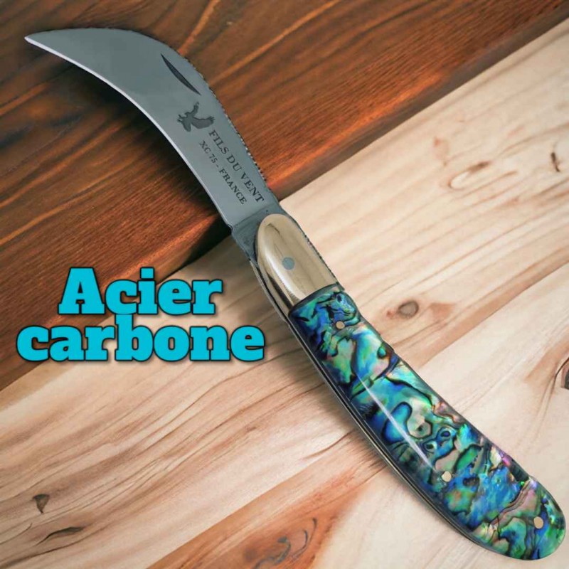 Couteau serpette feuille abalone ormeau lame acier carbone Thiers