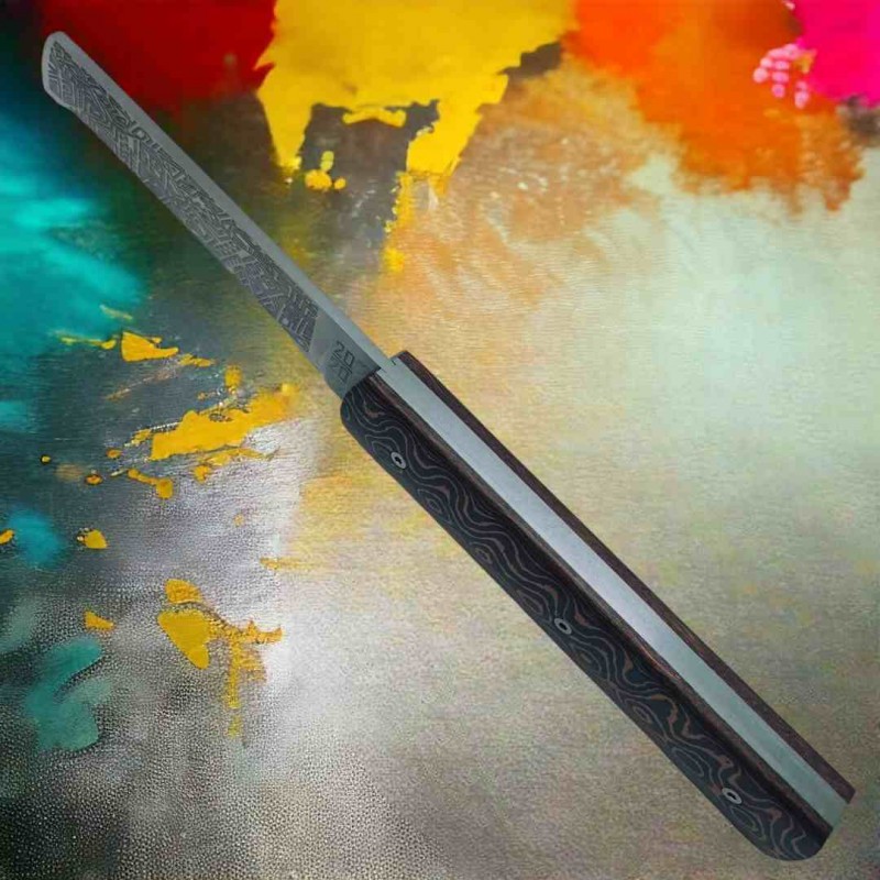 Couteau  20/20 Le Fidèle fibre carbone cuivre gravure street art