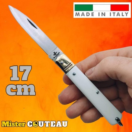 Couteau Italie Fraraccio Sfilato ABS blanc mitre laiton 17 cm