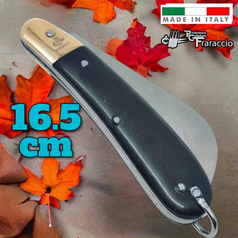 Couteau Fraraccio serpette mezzaluna Italie ABS noir mitre laiton 16.5