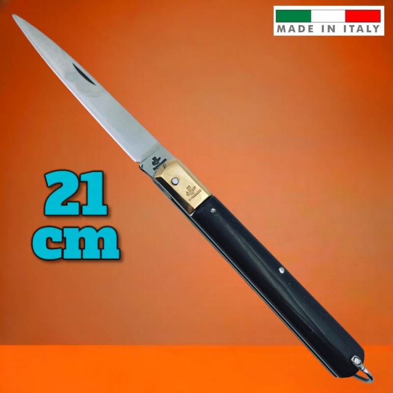 Couteau italien Fraraccio stiletto manche ABS noir mitre laiton 21cm