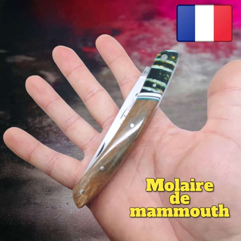 Couteau Thiers par Le Fidèle molaire de mammouth vert  os de chameau modèle 2
