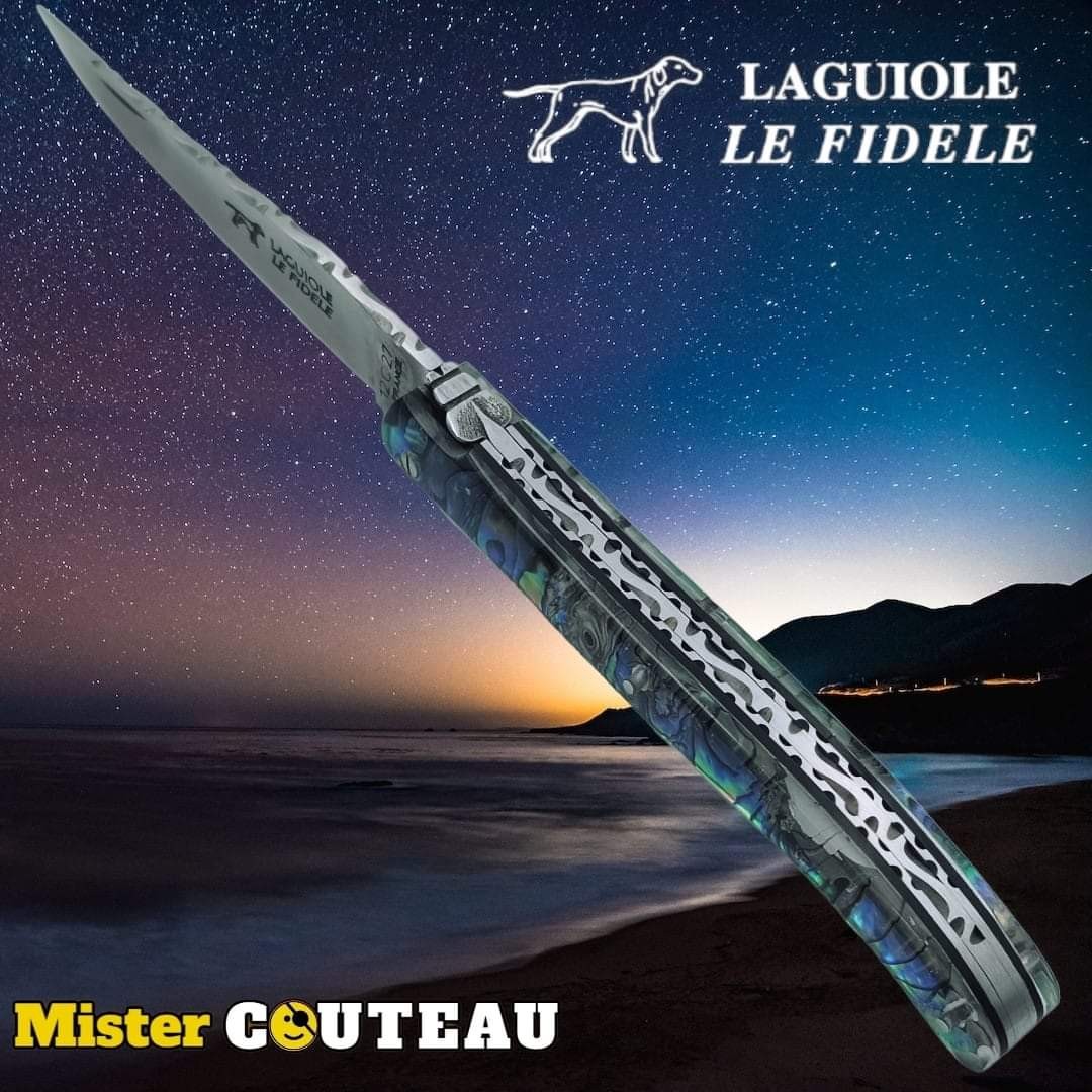Couteau pliant Laguiole Le Fidèle mouche forgée feuille abalone