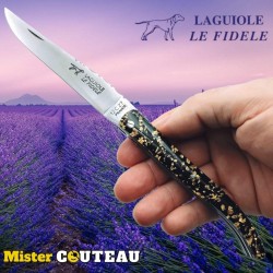 Couteau pliant Laguiole Le Fidèle mouche forgée feuille d'or