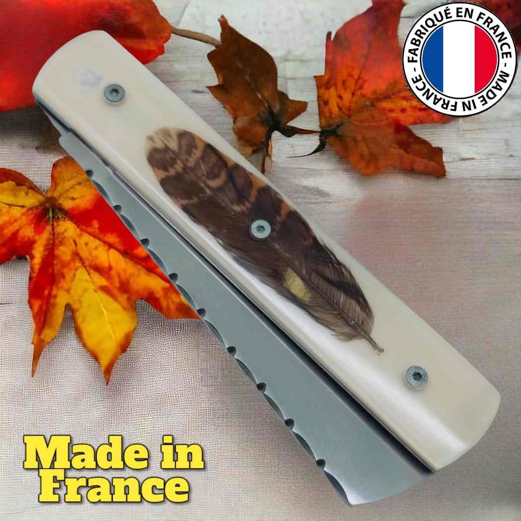 Couteau  20/20 Le Fidèle résine plume bécasse full guillochage 20cm modèle 1