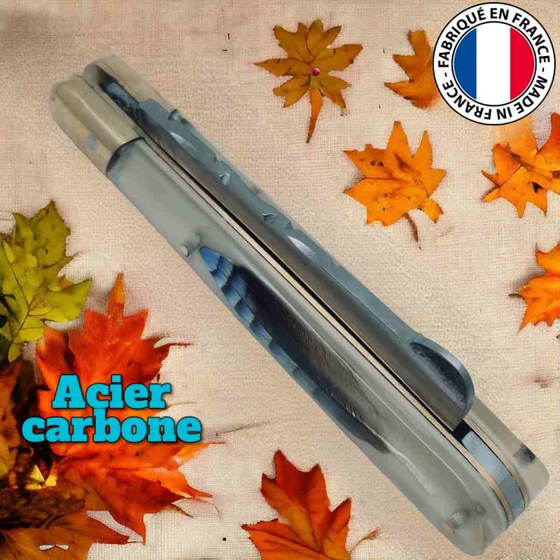 Couteau greffoir Fils du vent plume bleue geai des chenes lame acier carbone