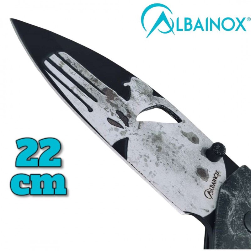 Couteau pliant AlbaInox tête de mort Punisher impression 3D 22cm