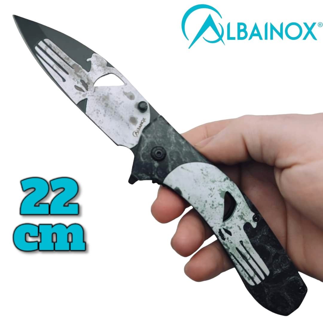 Couteau pliant AlbaInox tête de mort Punisher impression 3D 22cm