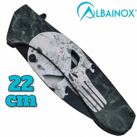 Couteau pliant AlbaInox tête de mort Punisher impression 3D 22cm