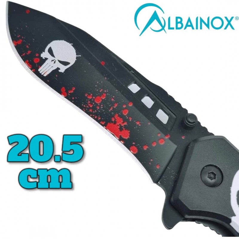 Couteau pliant AlbaInox tête de mort Punisher brise vitre coupe ceinture