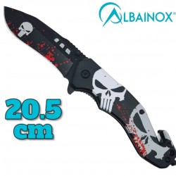 Couteau pliant AlbaInox tête de mort Punisher brise vitre coupe ceinture