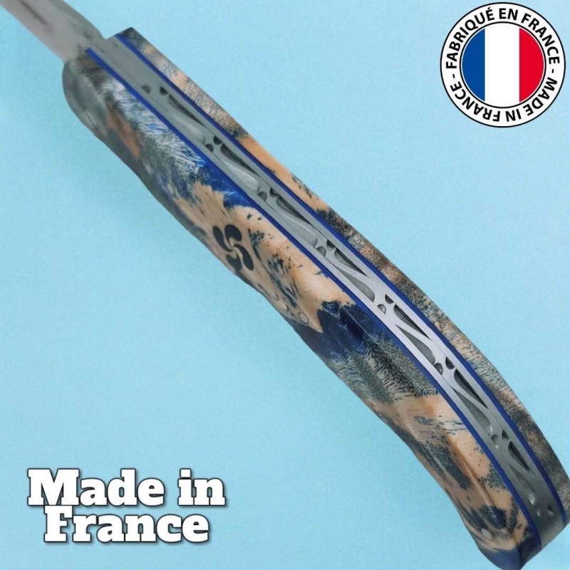 Couteau  basque Yatagan Le Fidèle fourche de peuplier bleu 22cm