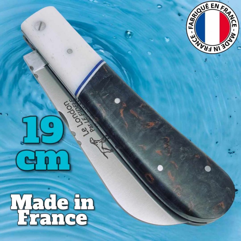 Couteau régional de pêcheur London Le Fidèle os loupe d'érable bleu  19cm