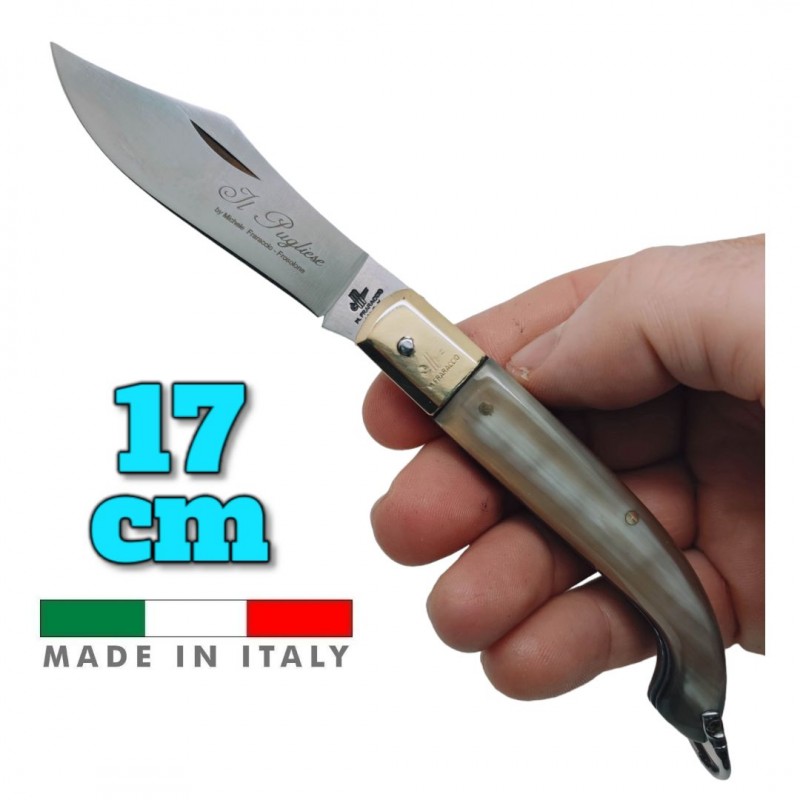 Couteau italien Fraraccio PCF Pugliese corne claire mitre laiton 17 cm