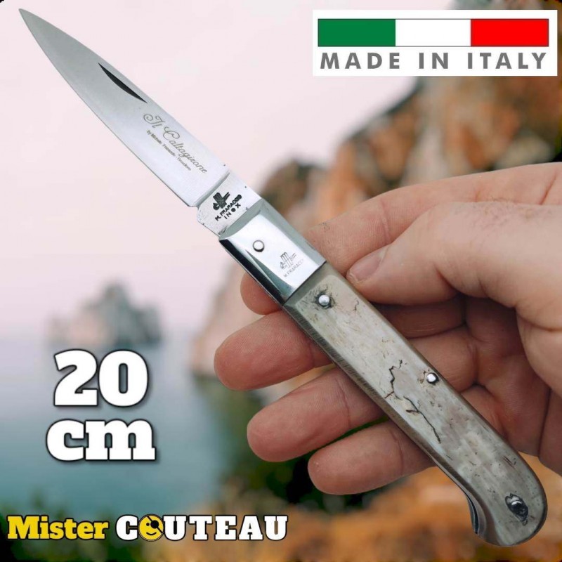 Couteau italien Fraraccio PCF Caltagirone corne claire antique mitre inox 20 cm