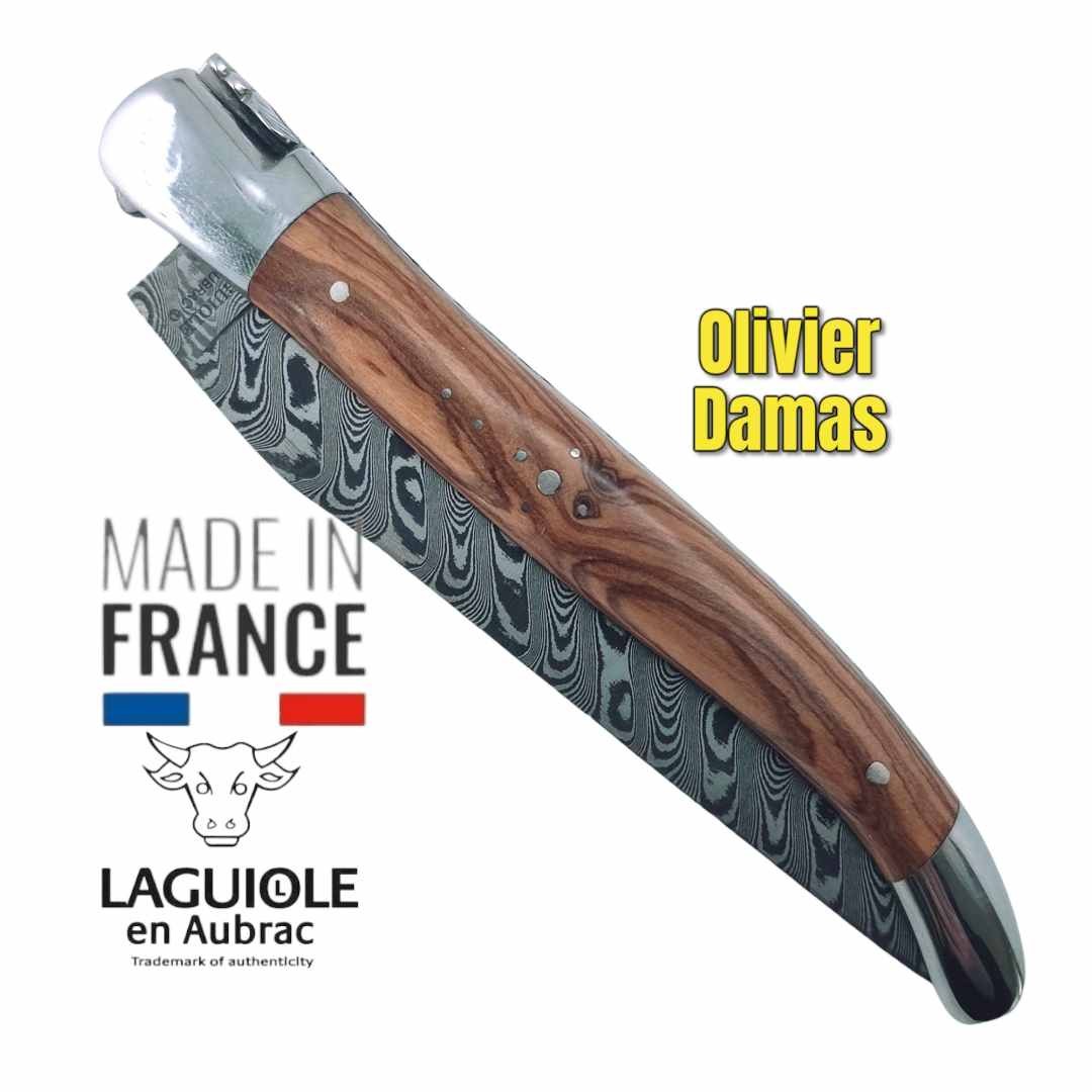 Couteau pliant Laguiole en Aubrac olivier damas Balbach