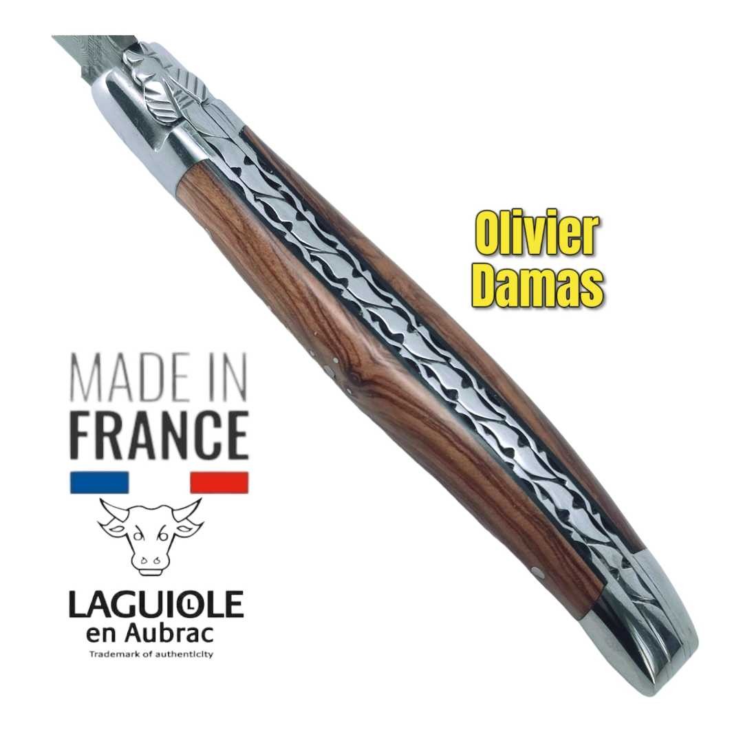 Couteau pliant Laguiole en Aubrac olivier damas Balbach