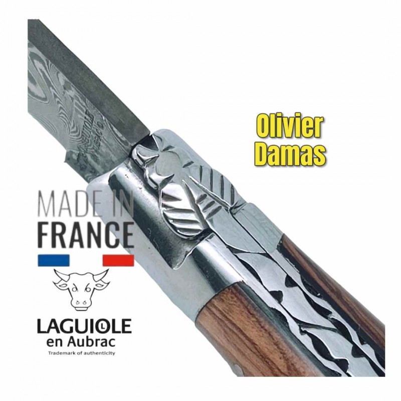 Couteau pliant Laguiole en Aubrac olivier damas Balbach