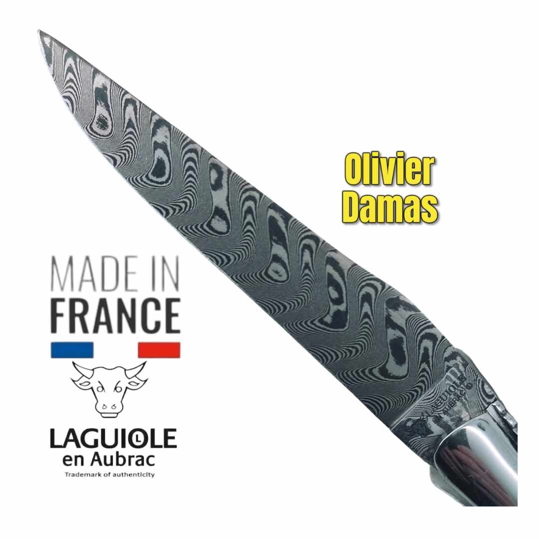 Couteau pliant Laguiole en Aubrac olivier damas Balbach