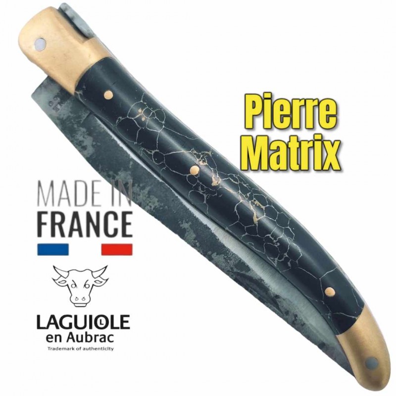 Couteau pliant Laguiole en Aubrac pierre noire matrix