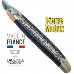 Couteau pliant Laguiole en Aubrac pierre noire matrix finition brut de forge