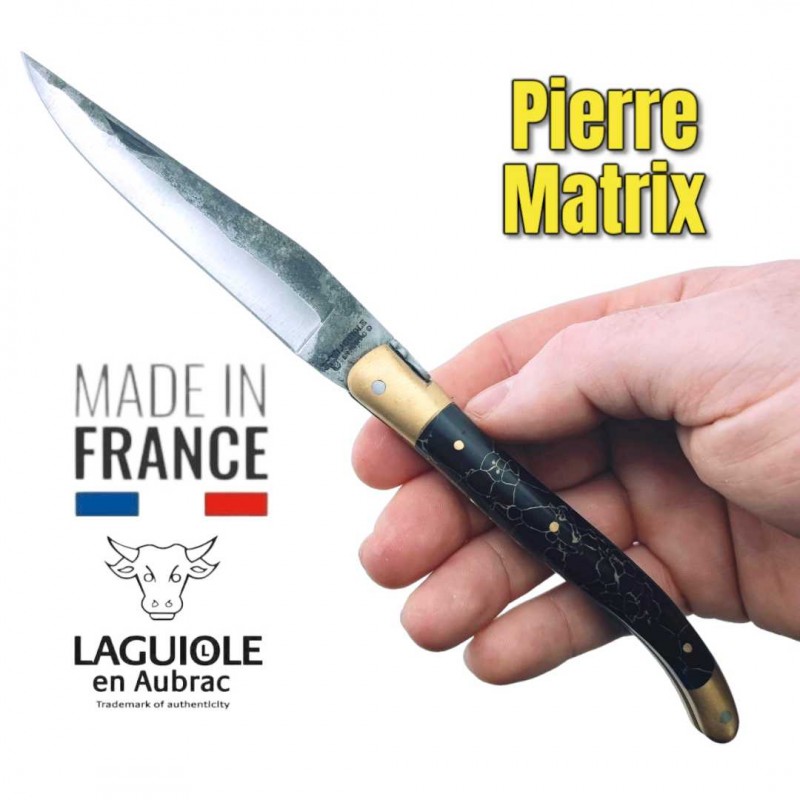 Couteau pliant Laguiole en Aubrac pierre noire matrix