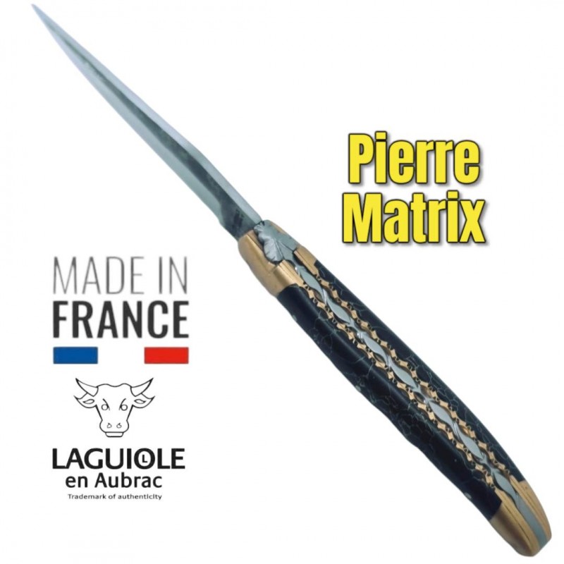 Couteau pliant Laguiole en Aubrac pierre noire matrix